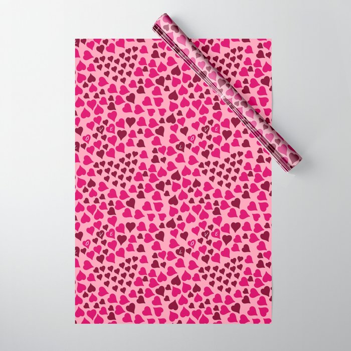 Valentines Hearts and Love with Dark Pink Background Wrapping Paper