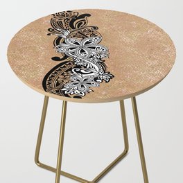 Natural Tapa With Black And White Tribal Overlay Side Table