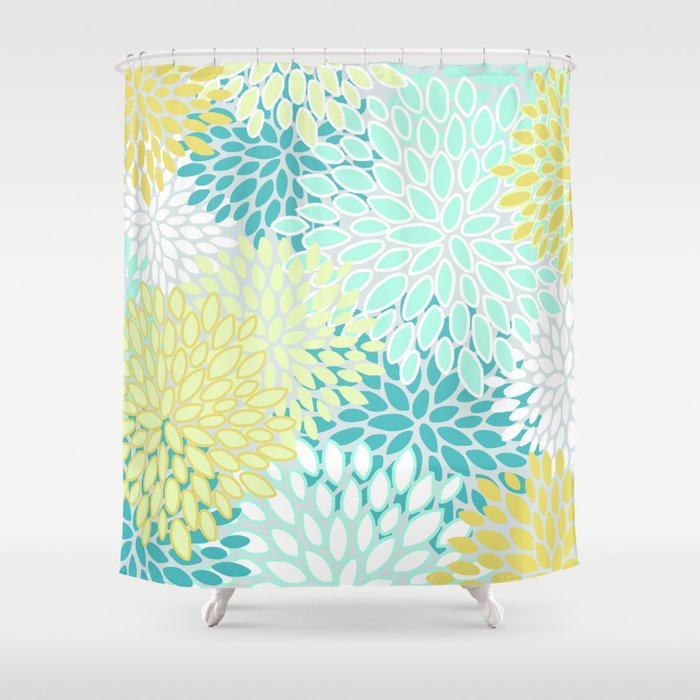 Teal and deals yellow shower curtain