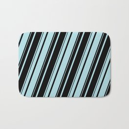 [ Thumbnail: Powder Blue and Black Colored Striped Pattern Bath Mat ]