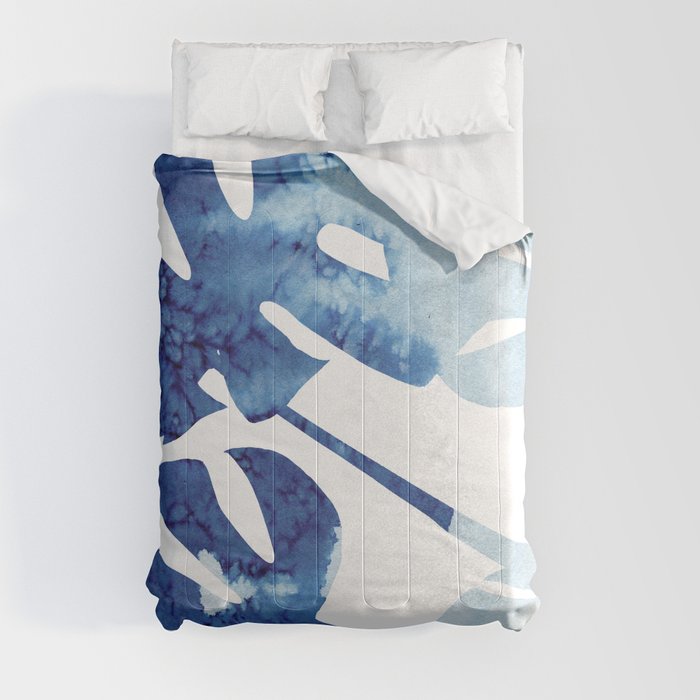 Navy Blue Tropical Leaf Comforter