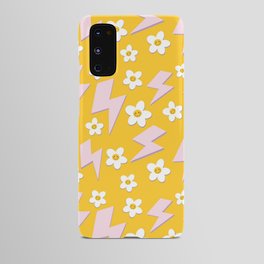 Bright pattern with flowers and lightning. Hippie style pattern on a yellow background Y2k 90s style Android Case