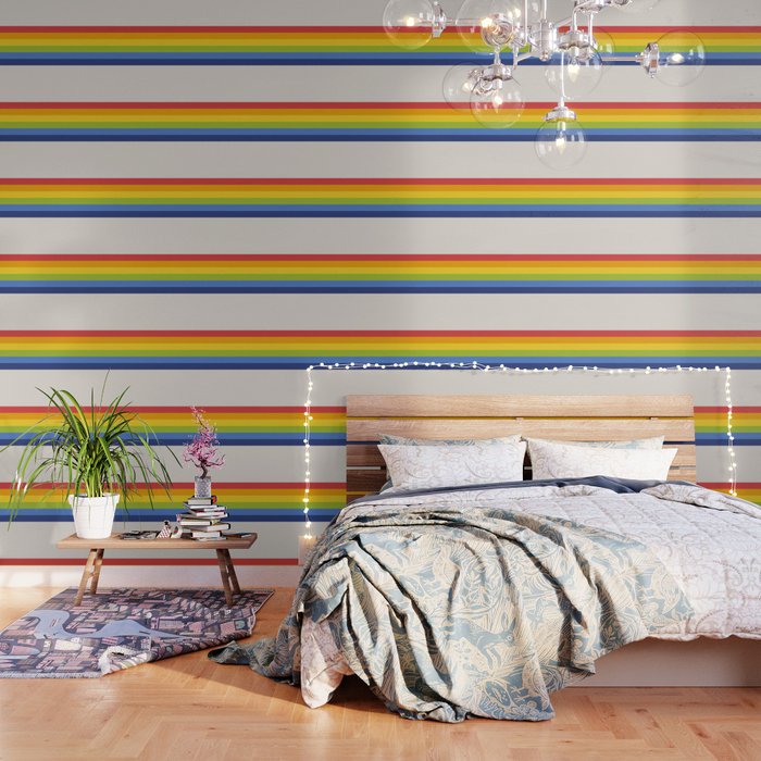 Retro Rainbow Stripe Wallpaper By Bluebanana Society6