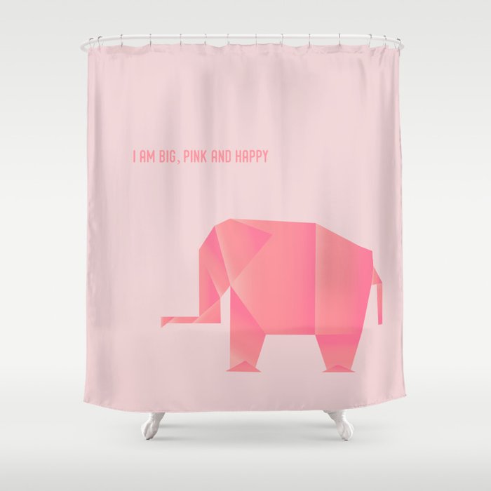 Big Happy Elephant Origami Pink Elephant Shower Curtain By