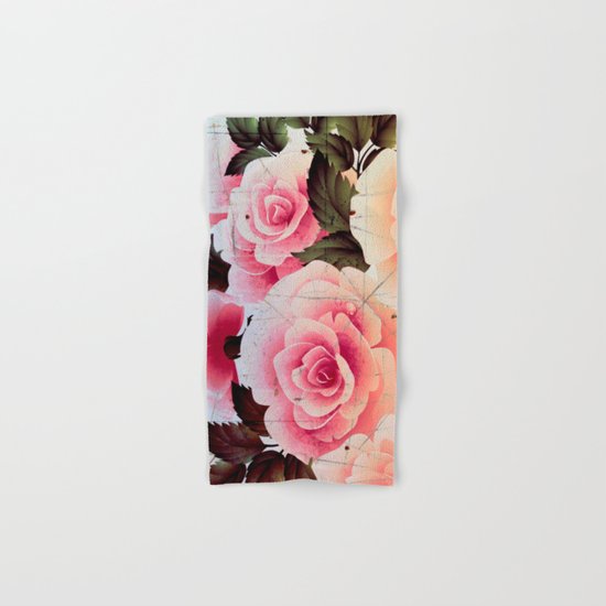 pink rose on old tile Hand & Bath Towel