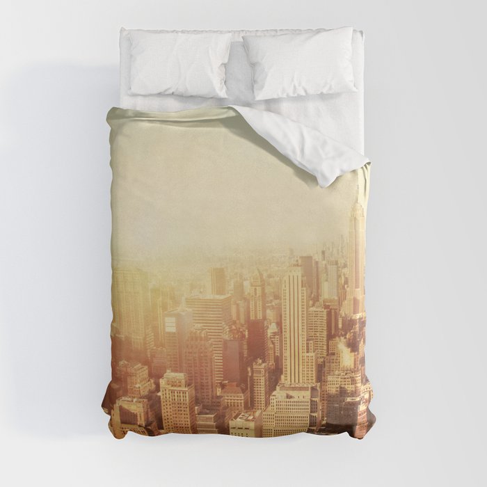 Vintage image of New York City Manhattan skyline at sunset.  Duvet Cover