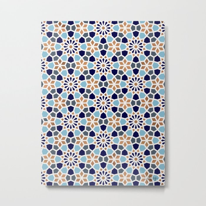 Persian Mosaic – Blue & Gold Palette Metal Print