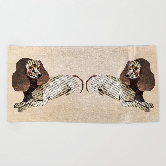 Dog Newspaper Collage Beach Towel
