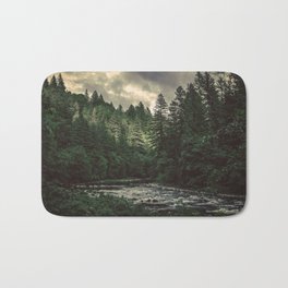 Pacific Northwest River - Nature Photography Badematte | Graphic Design, Landscape, Color, Sky, Painting, Graphicdesign, Photo, Trees, Vintage, Blue 