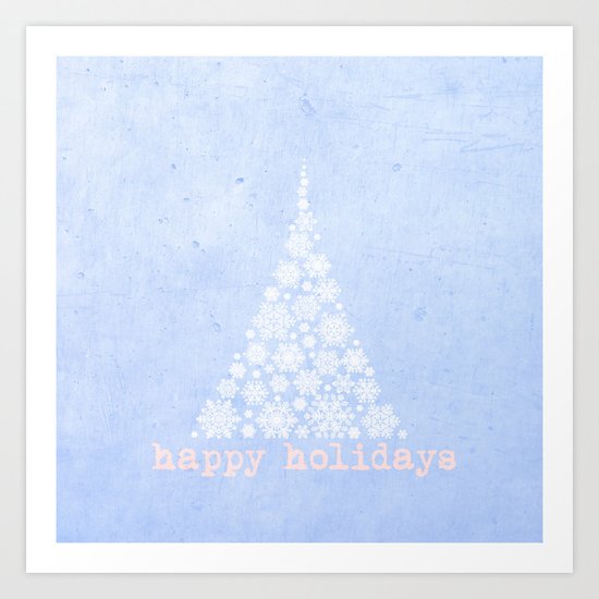 Blue Happy Holidays Christmas Design Art Print
