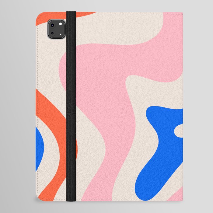 Retro Liquid Swirl Abstract Pattern Square Pink, Orange, and Royal Blue iPad Folio Case