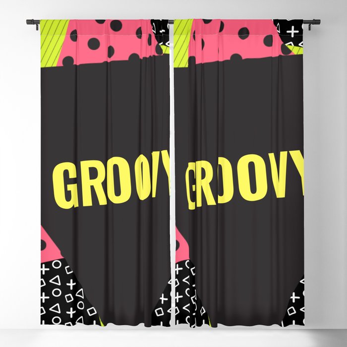Memphis Throwback Retro Groovy 1990s 90s Trendy Hipster Pattern Black Blackout Curtain