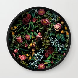 Floral Jungle Wall Clock | Vintage, Rose, Ocean, Roses, Jungle, Dark, Leaf, Tropical, Leaves, Nature 