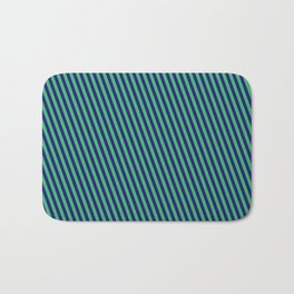 [ Thumbnail: Sea Green & Midnight Blue Colored Pattern of Stripes Bath Mat ]