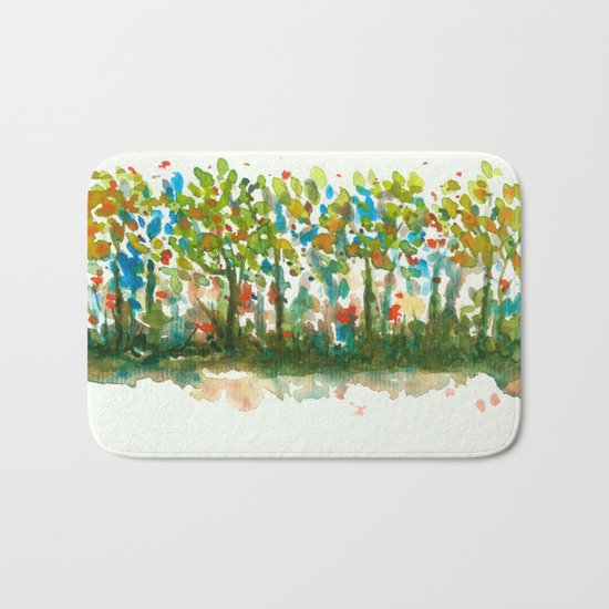 Silent Woods, Abstract Watercolors Landscape Art Bath Mat
