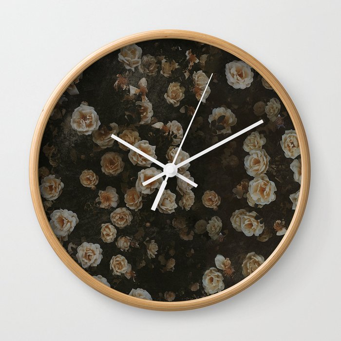 Midnight Dark Floral Grunge Wall Clock