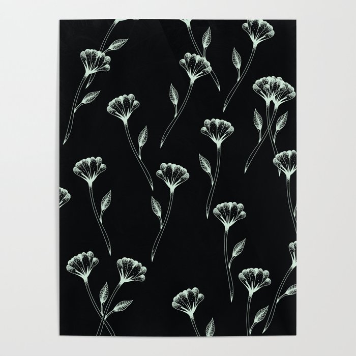 Minimal beautiful flower field art in black and turquoise Poster by