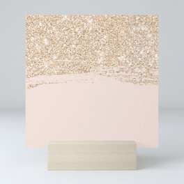 Girly luxury gold glitter sparkle brushstroke pastel blush pink  Mini Art Print