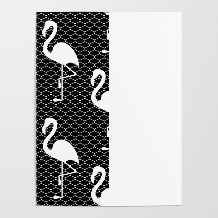 White Flamingo Lace Vertical Split on Black Poster