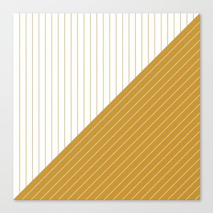 Elegant Pinstripes and Triangles White Yellow Gold Canvas Print