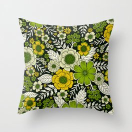 Modern Yellow & Green Floral Pattern Throw Pillow