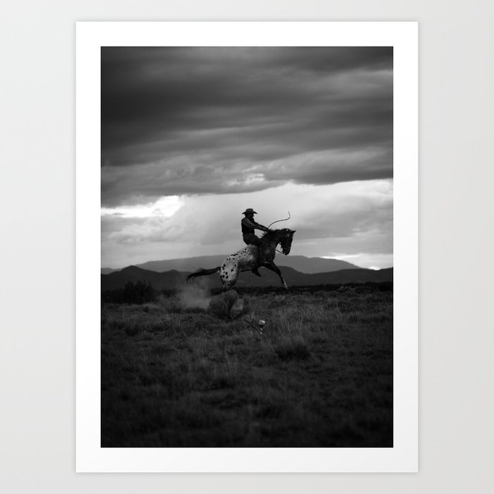 Black and White Cowboy Being Bucked Off Art Print