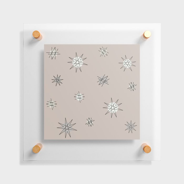 Atomic Age Starburst Planets Taupe Gold Floating Acrylic Print