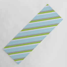 [ Thumbnail: Lavender, Light Blue, Dark Gray & Green Colored Striped/Lined Pattern Yoga Mat ]