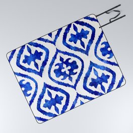 Blue Ethnic Ikat Pattern Picnic Blanket