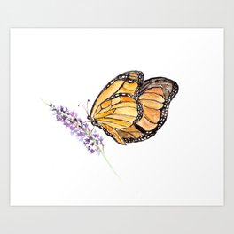 Monarch Butterfly Watercolor Art, Orange Butterfly Painting, Purple Flower Art Print
