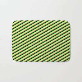 [ Thumbnail: Vibrant Green, Light Yellow, Light Salmon, Forest Green, and Black Colored Lines/Stripes Pattern Bath Mat ]