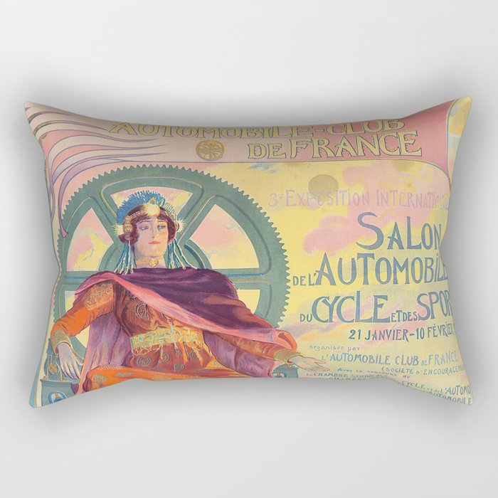 Salon Automobile de France - Ancient old retro vintage club colorful illustration   Rectangular Pillow