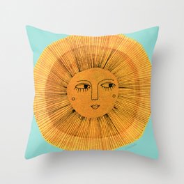 Sun Drawing Gold and Blue Throw Pillow