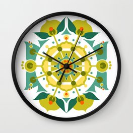 Chartreuse Scandi Geometric Flower Pattern Wall Clock
