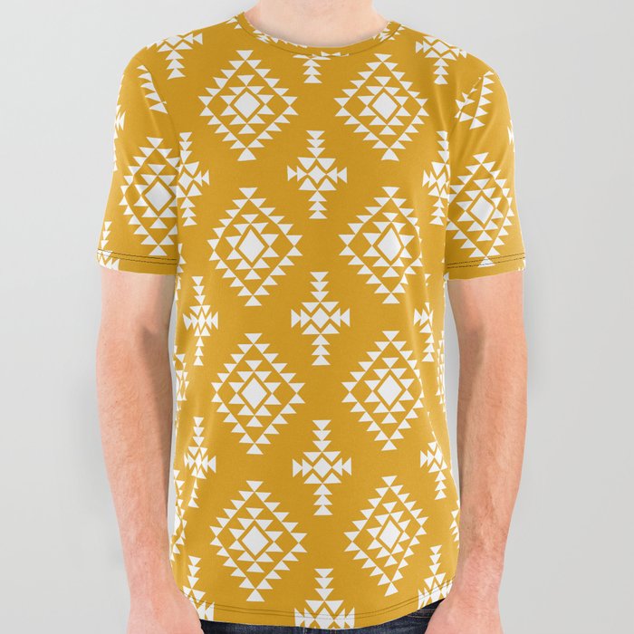 Mustard and White Native American Tribal Pattern All Over Graphic Tee