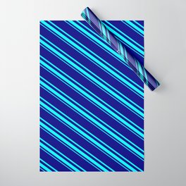 [ Thumbnail: Blue & Aqua Colored Pattern of Stripes Wrapping Paper ]