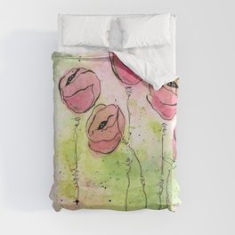 Pink and Green Splotch Flowers Duvet Cover