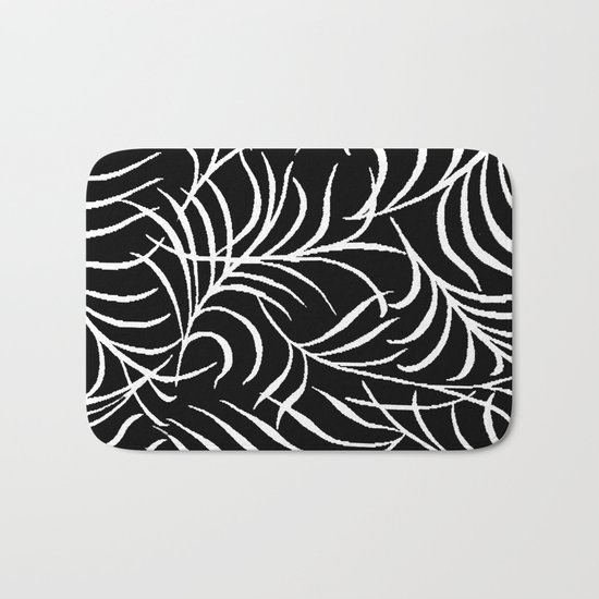 BLACK AND WHITE LEAF PALM Bath Mat