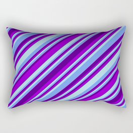 [ Thumbnail: Indigo, Dark Violet, Light Blue & Cornflower Blue Colored Lined Pattern Rectangular Pillow ]