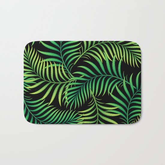 Night Jungle. Tropical Pattern / Palm leaves Bath Mat