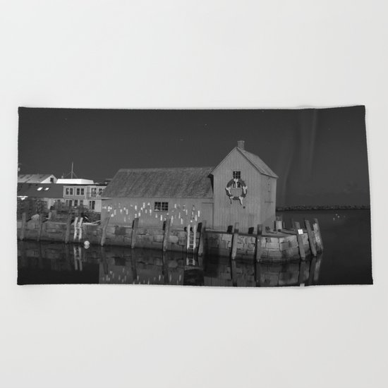 B&W Motif #1 with Christmas Wreath Beach Towel