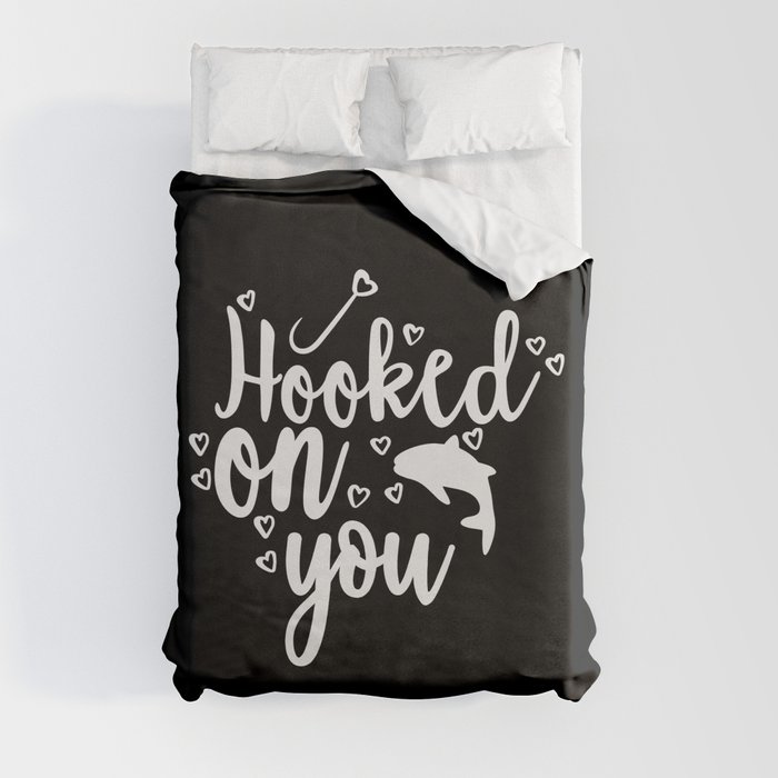Hooked On You Couples Fishing Hobby Duvet Cover