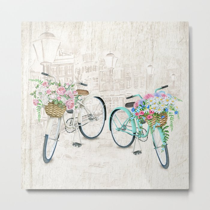 Vintage Bicycles With a City Background Metal Print
