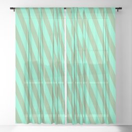 [ Thumbnail: Aquamarine & Dark Sea Green Colored Stripes Pattern Sheer Curtain ]