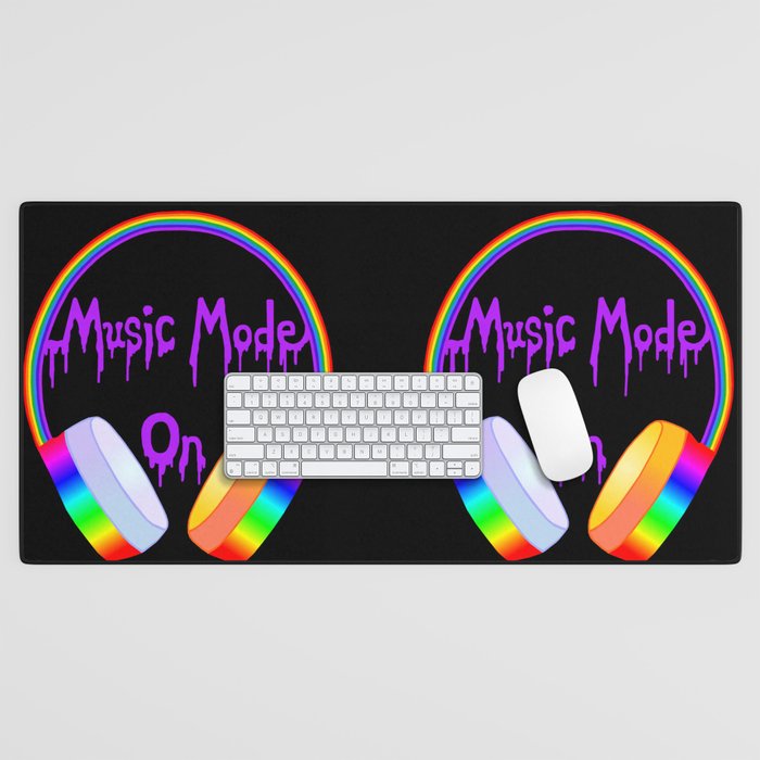 Music Mode On Rainbow Headphones Desk Mat