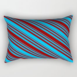 [ Thumbnail: Deep Sky Blue and Dark Red Colored Lined Pattern Rectangular Pillow ]