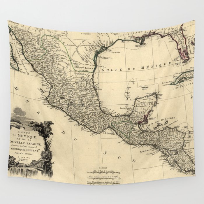 vintage map of mexico 1779 wall tapestry by bravuramedia society6