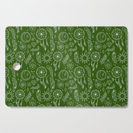 Green And White Hand Drawn Boho Pattern Cutting Board