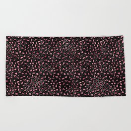 Elegant Black Pink Leopard Pattern Glam Metallic Beach Towel