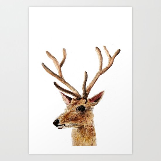 deer watercolor painting Art Print